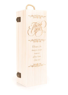 Personalised Wooden Wine Gift Box Thank You Champagne Prosecco Bottle Teacher's Gift - Hoolaroo