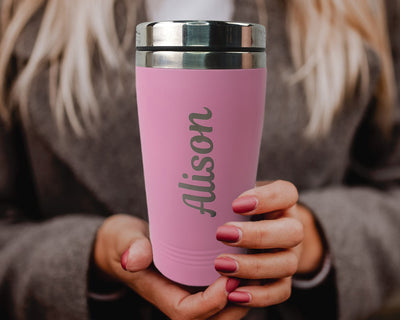 Personalised Engraved Reusable Coffee Cup Eco Friendly Gift Pink Travel Mug - Hoolaroo