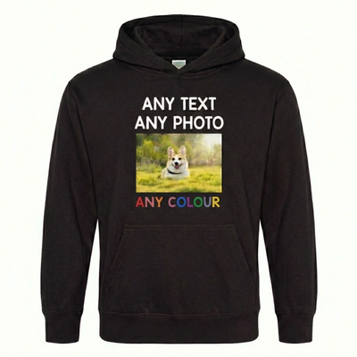 Custom Kids Hoodie - Personalised Photo & Text Design - Black Sweatshirt for Boys & Girls - Create Your Own Jumper Hoody