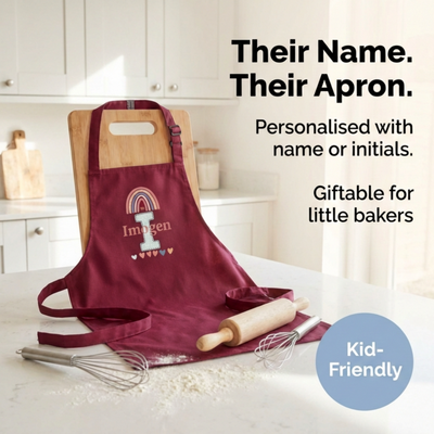 Personalised Kids Apron for Girls - Rainbow Design, Baking Apron for Children Age 2-7, 15 Colours - Perfect Gift for Little Chefs by Hoolaroo