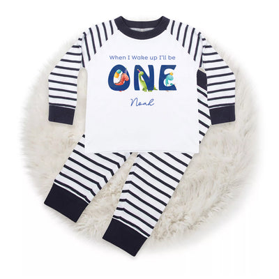 Personalised Baby Toddler Pyjamas - When I Wake Up I Will Be 1 2 3 4 Birthday PJs - Blue Dinosaur 6 Months - 4 Years Boy - Hoolaroo