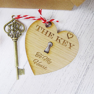 Quirky Valentines Day Gift Key To My Heart Handmade Vintage Design Ring Engraved - Hoolaroo