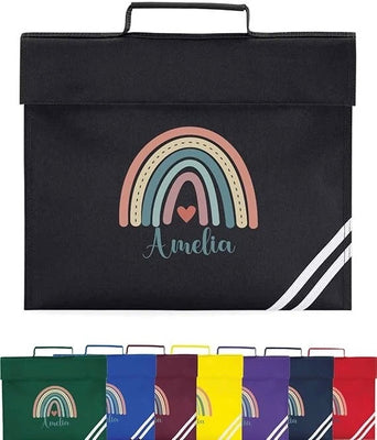 Personalised Book Bag School Kids Girls Junior Toddlers Music Any Name Rainbow Design Back To School Kit