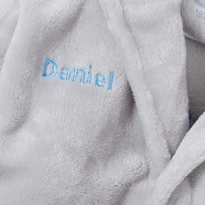 Embroidered Personalised Soft Baby Silver Dressing Gown Bath Robe Teddy Ears - Hoolaroo