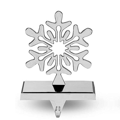 Silver Stocking Holder Snowflake Stocking Hangers For Fireplace Weighted Stocking Holder Chrome Hook Metal Decoration Dog Kids Snowflake Reindeer Designs - Hoolaroo