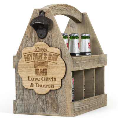 Birthday Beer Caddy Personalised Engraved Wooden Vintage Opener 18th 21st 30th 40th 50th - Hoolaroo