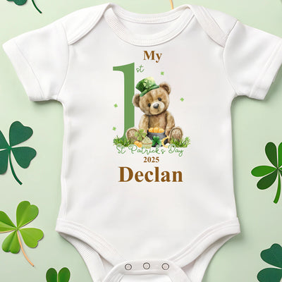 Personalised BabyGrow 1st St Patricks Day  2025 Baby Bear Newborn, 0-12 Months Vest