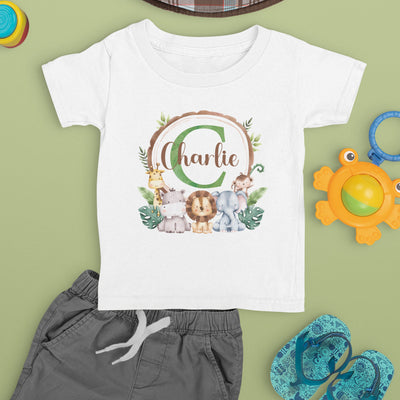 Personalised Jungle Kids T-shirt - Custom Name Top for Boys Big Little Brother Siblings Matching - Hoolaroo