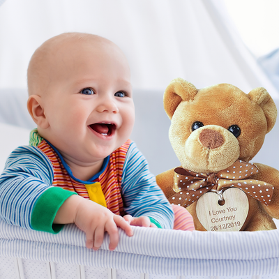 Hoolaroo Personalised Teddy Bear Plush With Vintage Wooden Personalised Engraved Heart Message Bears - Hoolaroo
