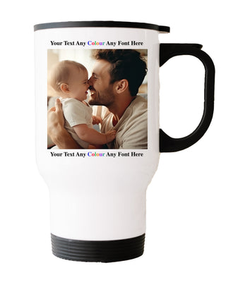 Personalised Travel Mug Coffee Cup With Photo Upload and Text, Fathers Day Gift for Dad 14oz Customisable Coffee Cup Mum Daddy Present - Hoolaroo