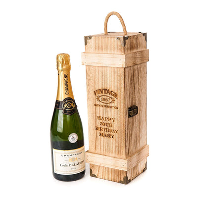 Personalised Engraved Wooden Vintage Chest Wine Gift Box Birthday Champagne 30th 40th 50th 60th - Hoolaroo