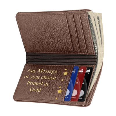 Personalised Mens Wallet And Engraved Metal Card Gift Set For Men Fathers Day Present For Dad Daddy Papa Grandad Vegan Leather Custom Brown - Hoolaroo