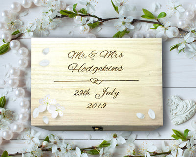 Personalised Wedding Keepsake Wooden Engraved Box Couples | Memory Treasure Chest Wedding Memory Gift Box - Hoolaroo