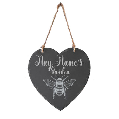 Personalised Garden Sign Engraved Slate Heart Sign Personalised Garden Plaque Bee - Hoolaroo