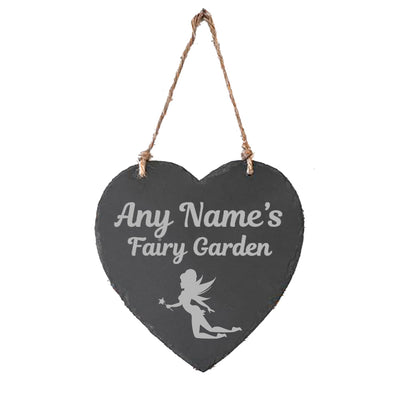 Personalised Garden Sign Engraved Slate Heart Sign Personalised Garden Plaque Fairy Garden - Hoolaroo