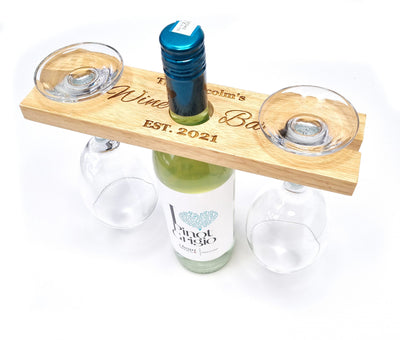 Personalised Wooden Wine Bottle and Glass Holder Personalised Wedding Gift for Couples Anniversary - Hoolaroo