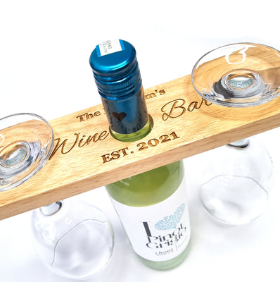 Personalised Wooden Wine Bottle and Glass Holder Personalised Wedding Gift for Couples Anniversary - Hoolaroo