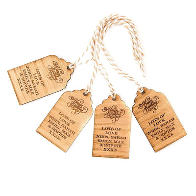 x4 Personalised Engraved Wooden Happy Birthday Vintage Oak Gift Tag With Twine - Hoolaroo