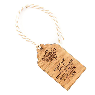 x4 Personalised Engraved Wooden Happy Birthday Vintage Oak Gift Tag With Twine - Hoolaroo