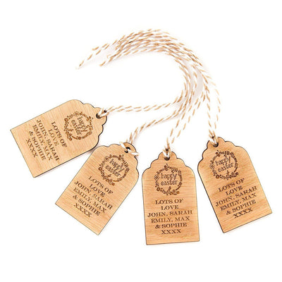 x4 Personalised Engraved Wooden Happy Easter Vintage Oak Gift Tag With Twine - Hoolaroo